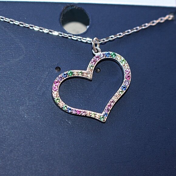 New in Package - Olivia Jackson - Rainbow Floating Heart Cubic Zirconia Pendant - Picture 1 of 4